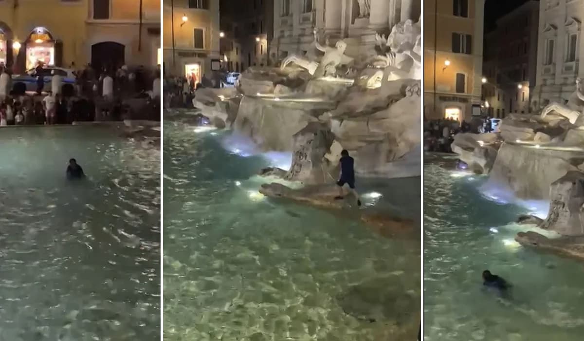 Se metió a nadar en la Fontana di Trevi, lo multaron y dos horas más tarde volvió a zambullirse