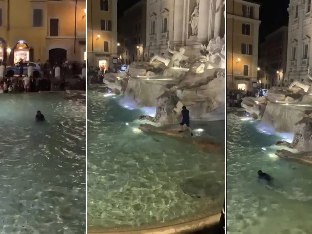 Se metió a nadar en la Fontana di Trevi, lo multaron y dos horas más tarde volvió a zambullirse