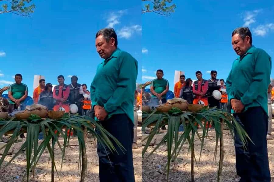 Tren Maya Realizan ceremonia para pedir permiso a los antiguos dueños de la tierra y poder avanzar en las obras de la estación Tulum