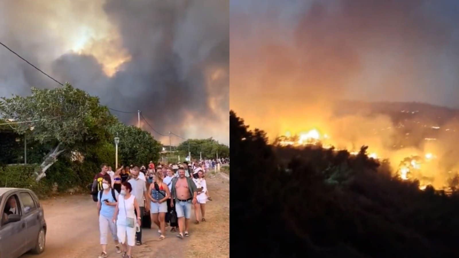 Miles de turistas aterrorizados huyen para salvar sus vidas mientras los incendios forestales arrasan la isla griega de Rodas