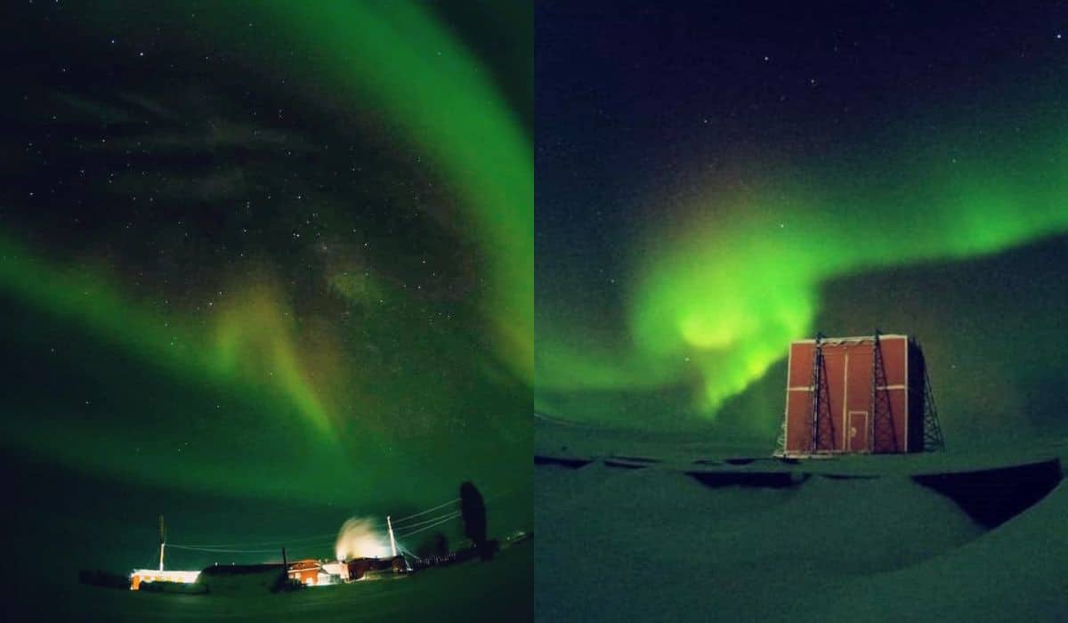 Un fenómeno emocionante en fotos auroras australes tiñen el cielo en la Antártida argentina-1