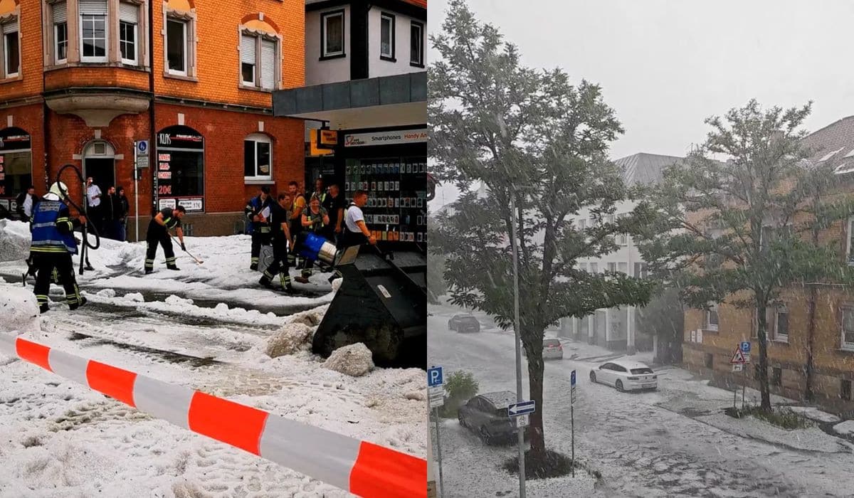 Una ciudad de Alemania tuvo que desplegar los equipos quitanieves en pleno verano por una tormenta de granizo-1