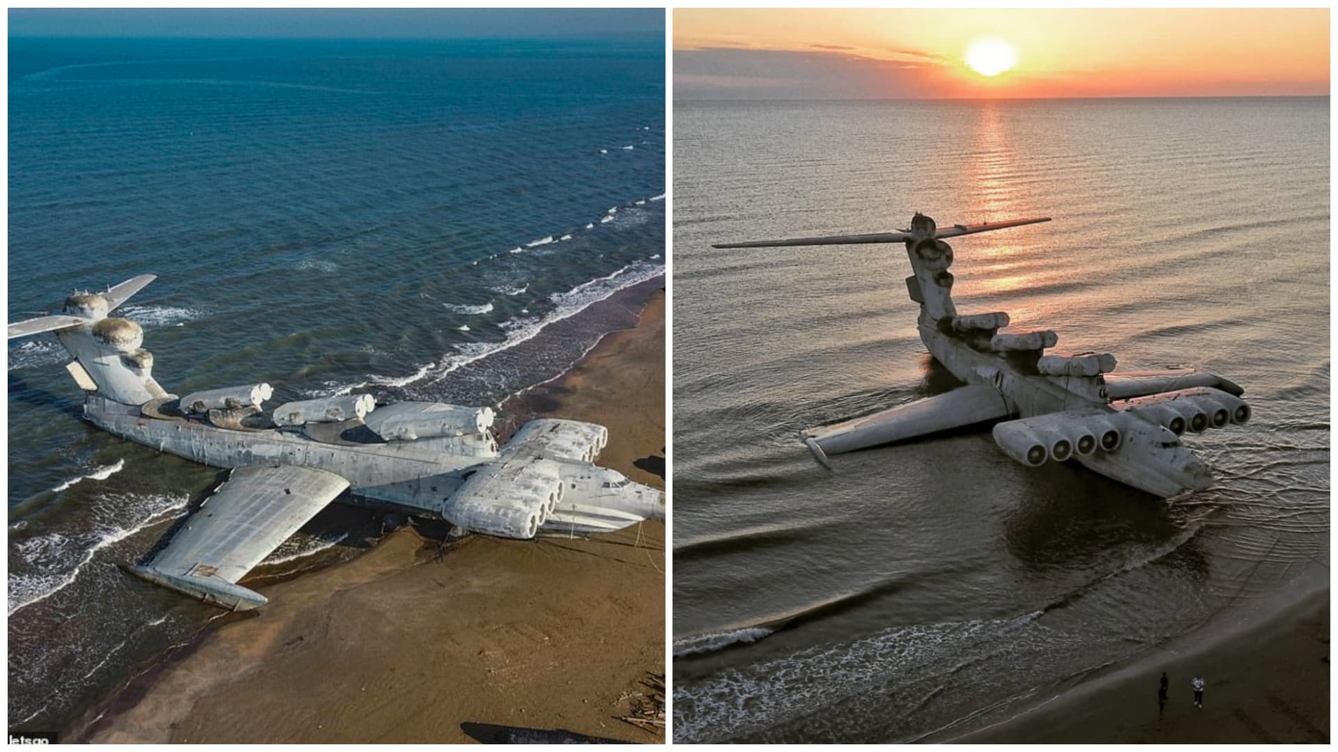 Uno de los aviones más singulares y grandes del mundo fue abandonado en la playa