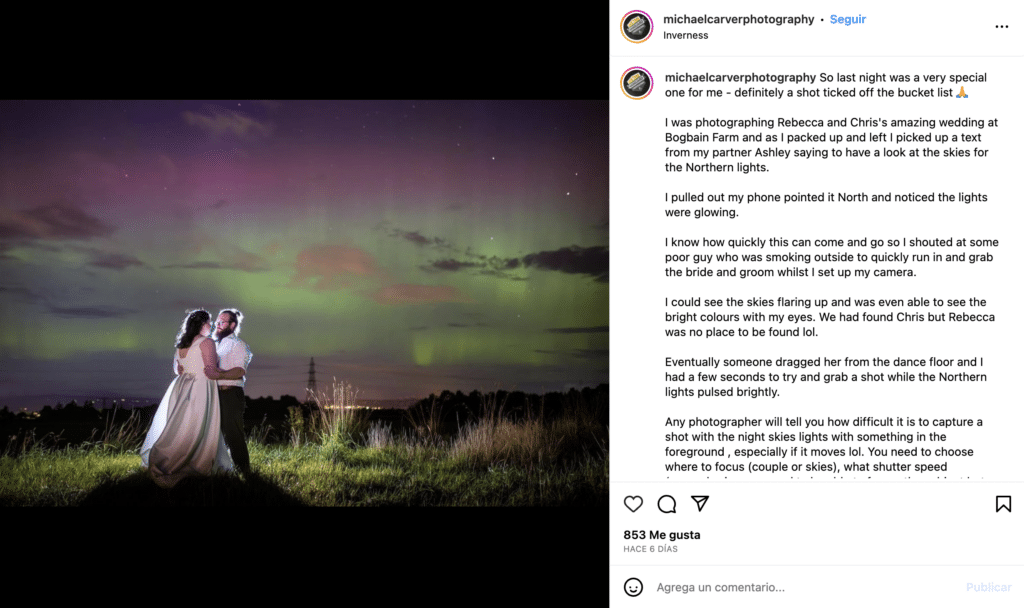 Aurora Boreal sorprende a estos recién casados durante su sesión de fotos