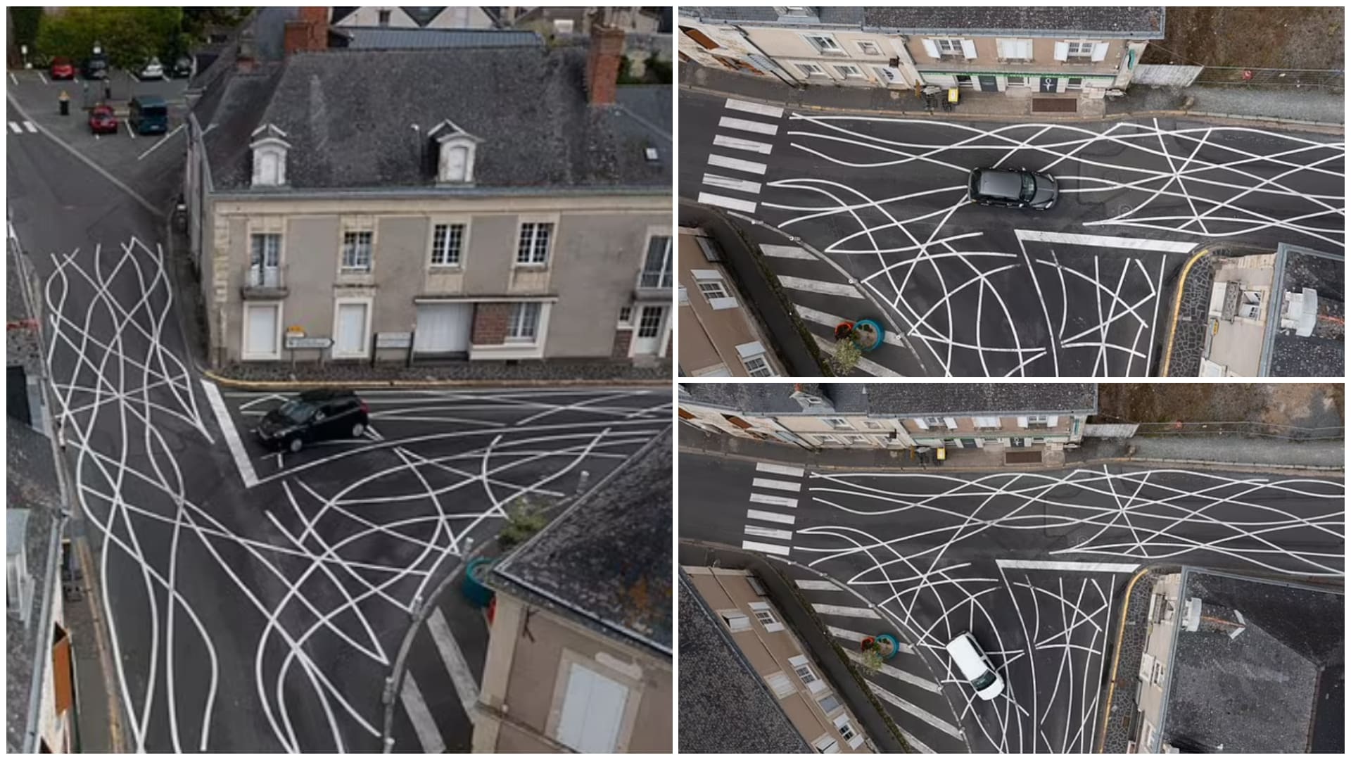 Este pueblo francés pintó "alocadas líneas" en las carreteras para evitar que los conductores excedan la velocidad