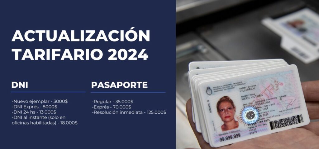 Argentina: El Registro Nacional de las Personas confirmó un nuevo cuadro tarifario 2024 para obtener el DNI y el Pasaporte