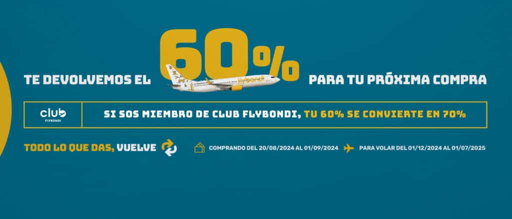 Esta aerolínea argentina anuncia devolución del 60 % del costo de un viaje como reintegro para una próxima compra