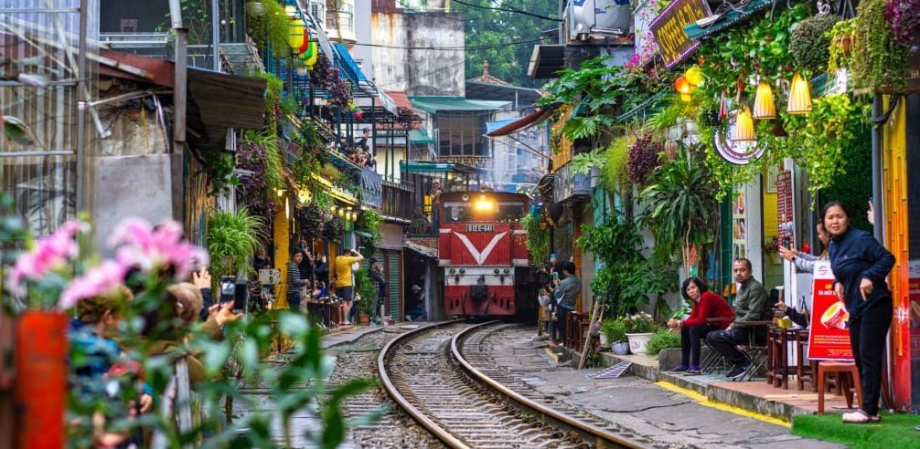 Old Quarter, HaNoi/Vietnam-February 08, 2020: Old Quarter is one of a kind railroad, high speed locomotives come barreling through the residential area known as “Train Street' in Hanoi, Vietnam