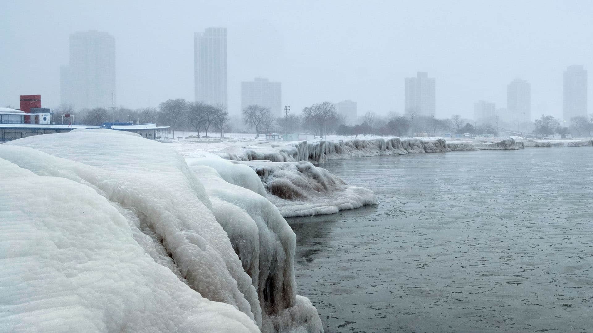 The city skyline is seen from the North Avenue Beach at Lake Michigan, as bitter cold phenomenon called the polar vortex has descended on much of the central and eastern United States, in Chicago, Illinois, U.S., January 29, 2019.  REUTERS/Pinar Istek