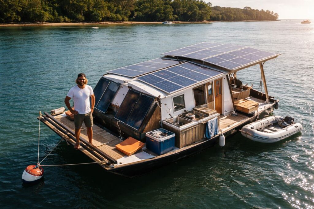 image Ele largou tudo para viver no mar e construiu o proprio quartel general autossuficiente um barco de 47 pes reformado do zero 1