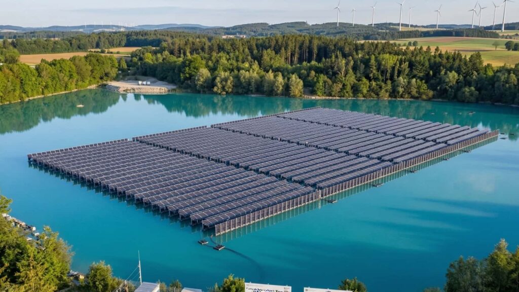 image placas solares lago generar elecrticidad