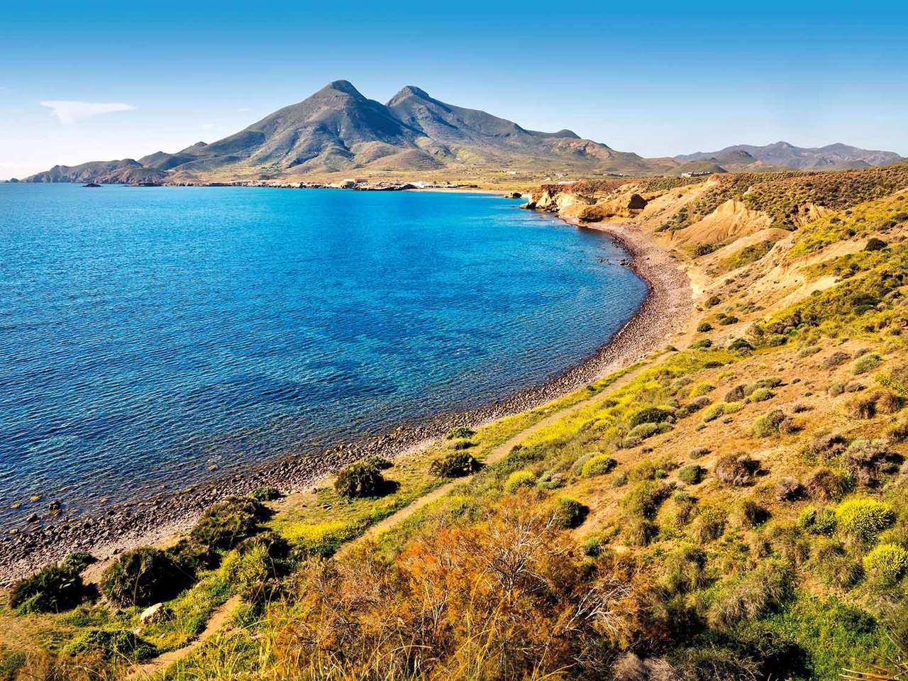 Arch beach in Cabo de Gata from La isleta. Almeria. Andalucia. Spain.; Shutterstock ID 2339625229; purchase_order: -; job: -; client: -; other: -
