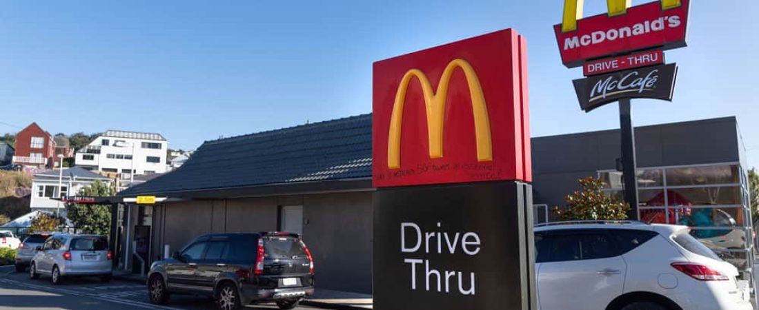 Customers queue up for the "drive-thru" at a McDonald's restaurant on the first day of the easing of restrictions in Wellington on April 28, 2020, following the COVID-19 coronavirus outbreak. - New Zealanders satisfied their cravings for hamburgers and coffee as a five-week lockdown eased on April 28, amid hopes the South Pacific nation has the coronavirus under control. (Photo by Marty MELVILLE / AFP) (Photo by MARTY MELVILLE/AFP via Getty Images)