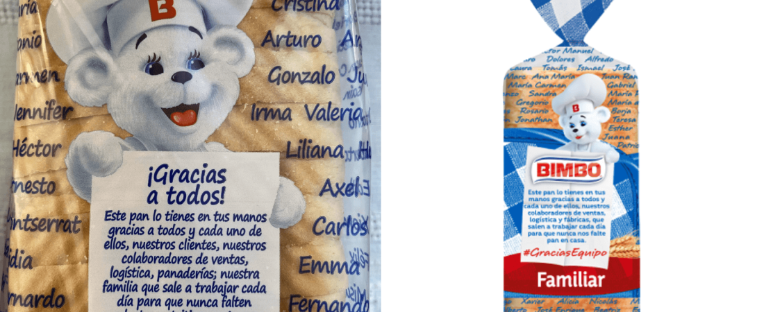 Bimbo escribe los nombres de sus empleados en el packaging de su pan como agradecimiento por el esfuerzo durante la pandemia 2