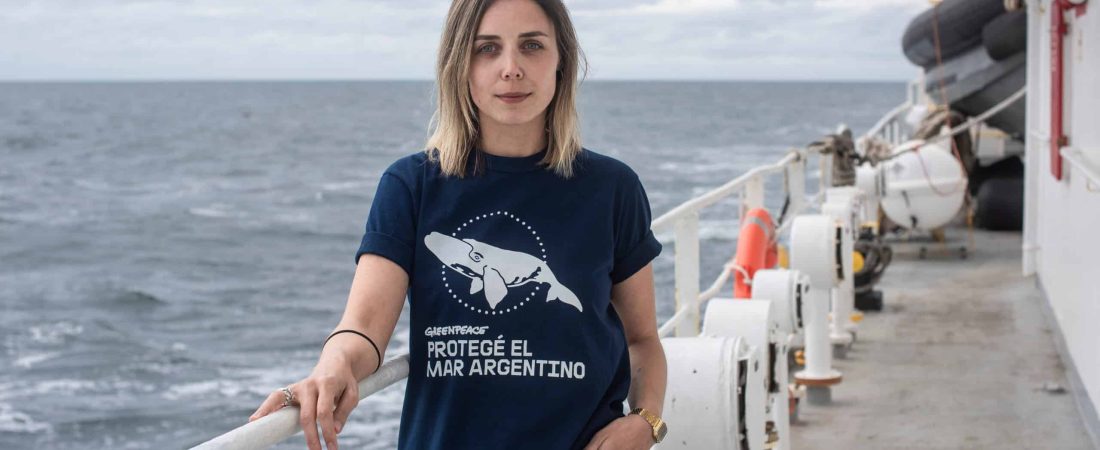 Luisina Vueso, Greenpeace Campaigner stands for a portrait on board of the Esperanza ship on November 10th, 2019. Atlantic Ocean, Argentina.