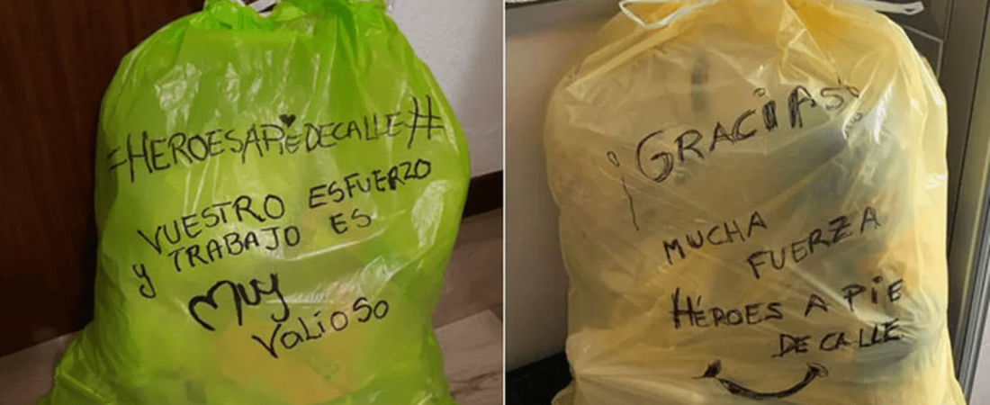 España Lanzan una campaña para dejar mensajes de agradecimiento en las bolsas de residuos por la labor del personal de recolección durante la pandemia 3