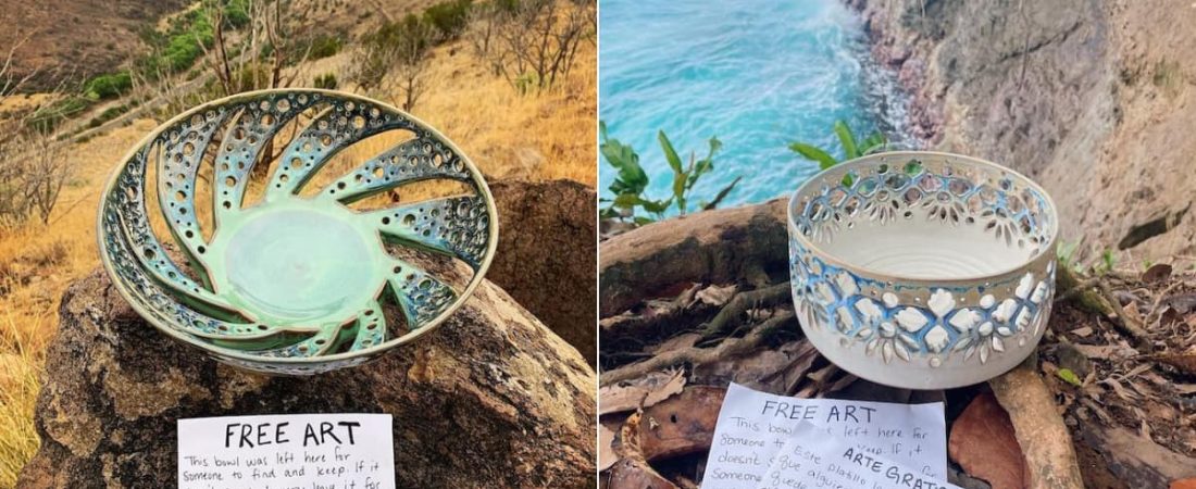 Esta artista deja piezas de cerámica artesanal en lugares inesperados como regalos para la gente