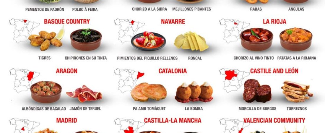 Este mapa muestra cuáles son las tapas españolas más populares según cada comunidad autónoma 2