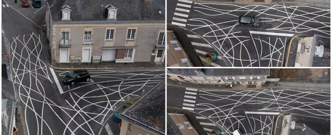 Este pueblo francés pintó "alocadas líneas" en las carreteras para evitar que los conductores excedan la velocidad