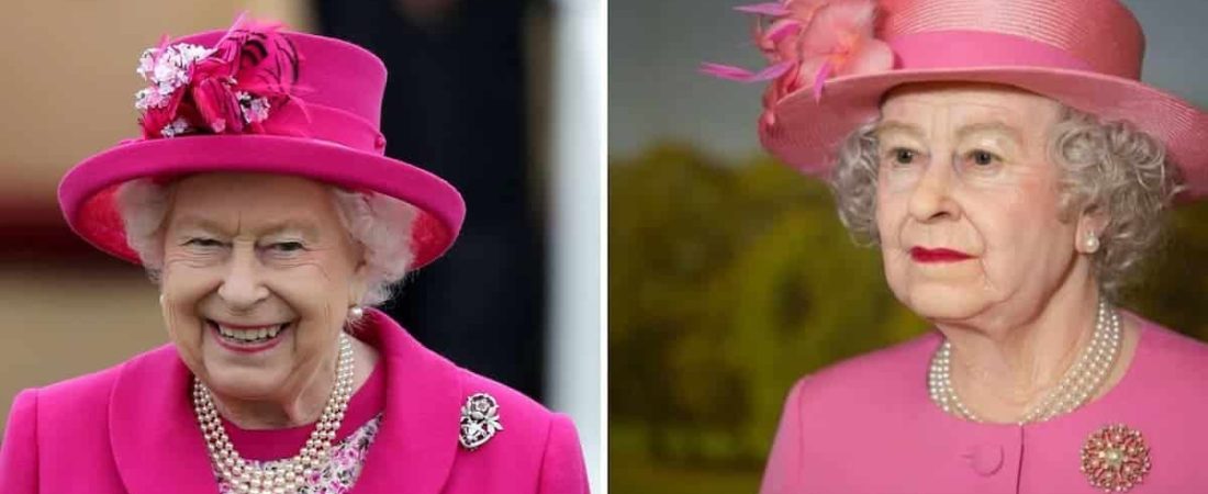 La figura de cera de la reina de Inglaterra llama la atención por el look bajo su sombrero