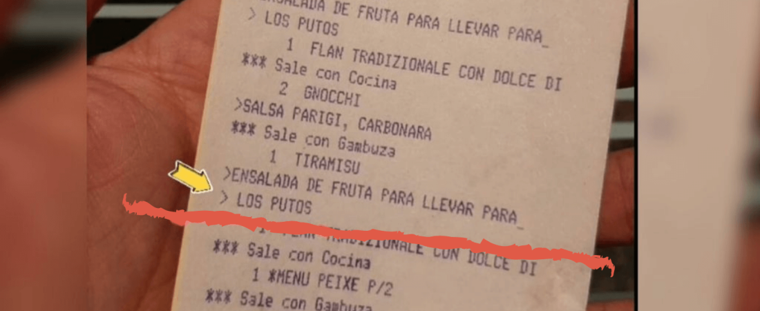 Fueron a comer a un restaurante y en el ticket les dejaron un mensaje homofóbico Ensalada de frutas para los putos 1