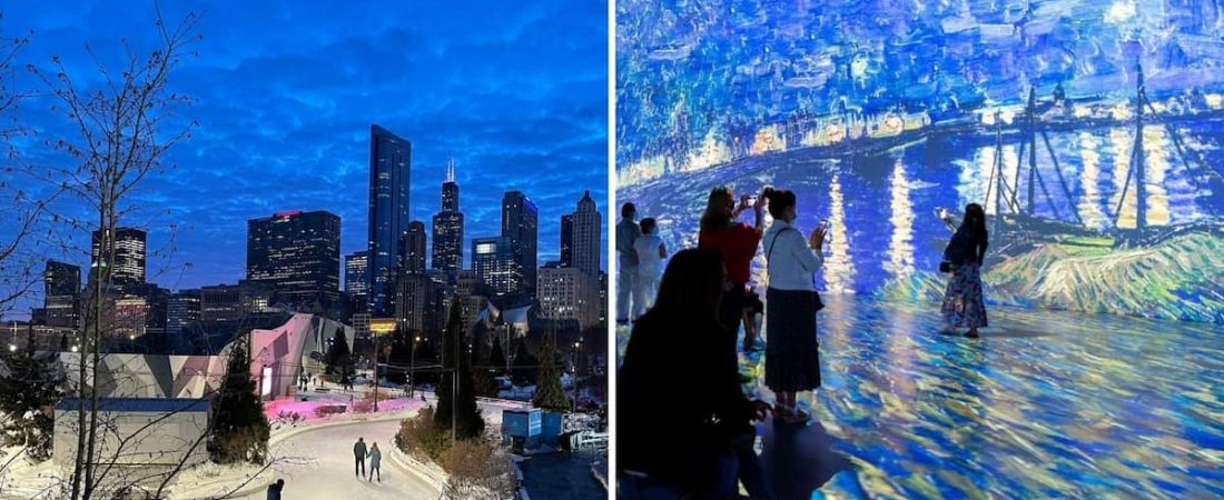 En Chicago, Estados Unidos, es posible patinar sobre hielo mientras te rodean obras de Van Gogh