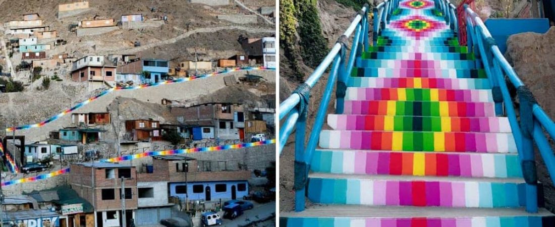 Perú Vecinos pintan escaleras con diseños andinos para llenar de colores los cerros de Lima-2