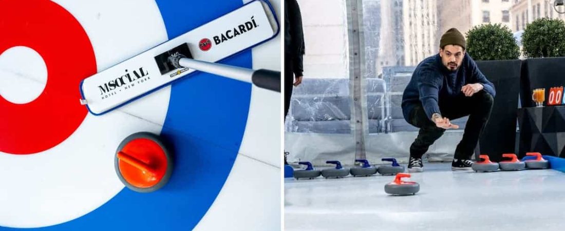 Un hotel de la ciudad de Nueva York abrió una pista de hielo para curling justo sobre Times Square