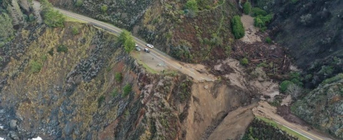 RAT CREEK, CA - January 29: Part of Highway 1 about 15 miles south of Big Sur remains closed after a landslide thrust the road into the Pacific Ocean near Rat Creek, Calif., on Friday, Jan. 29, 2020. (AIO Filmz)