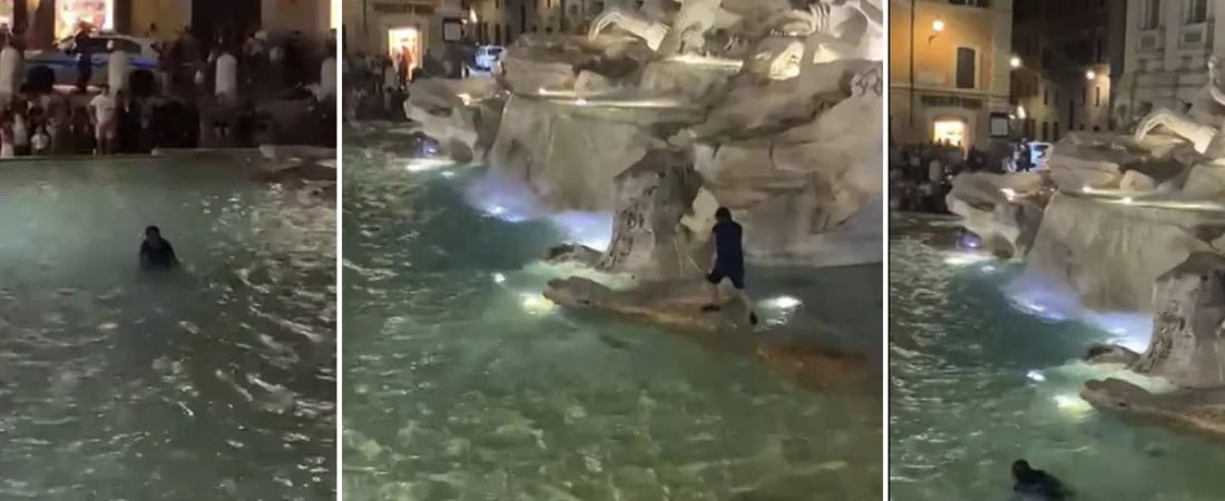 Se metió a nadar en la Fontana di Trevi, lo multaron y dos horas más tarde volvió a zambullirse