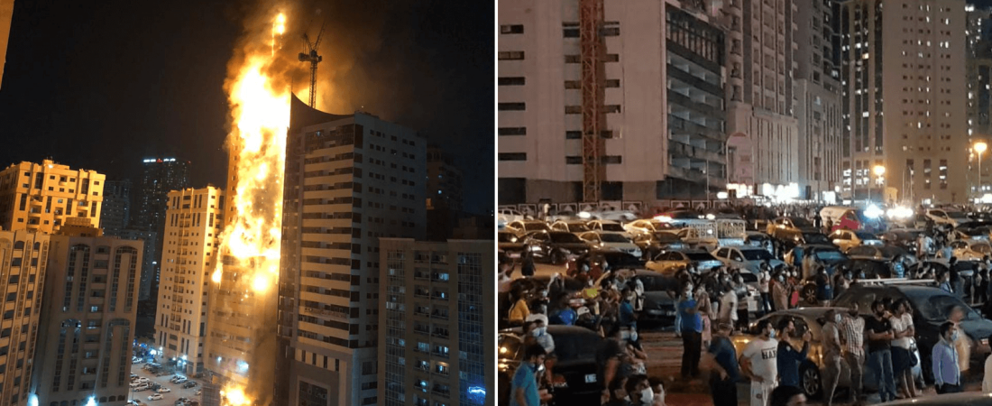 Un fuerte incendio arrasó con un rascacielos de más de 48 pisos en Sharjah, ciudad de Emiratos Árabes Unidos 6 (1)