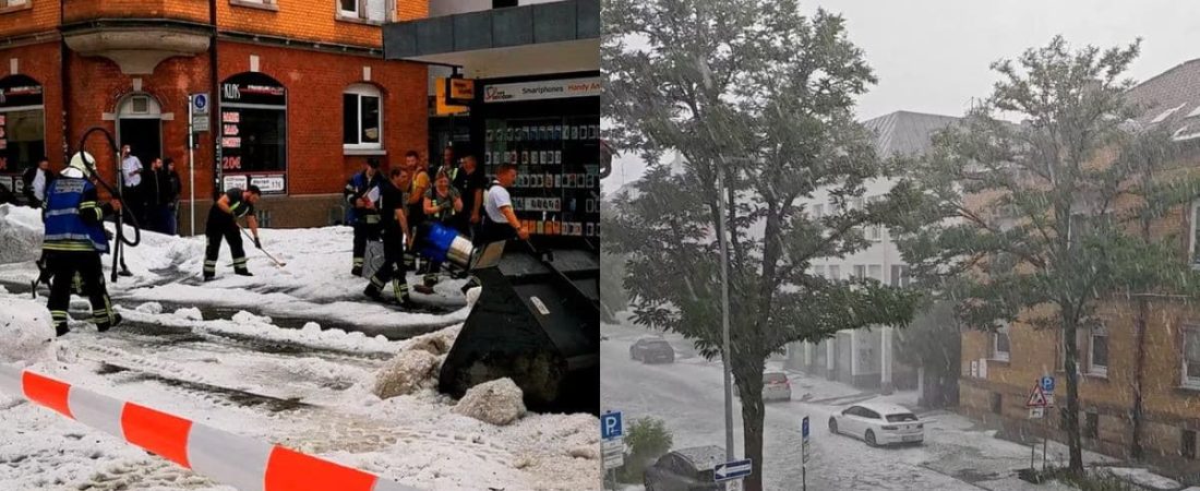 Una ciudad de Alemania tuvo que desplegar los equipos quitanieves en pleno verano por una tormenta de granizo-1