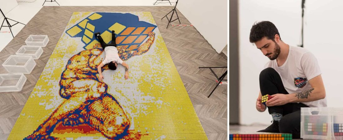 Un artista italiano creó un mosaico de Atlas utilizando más de 6000 cubos Rubik