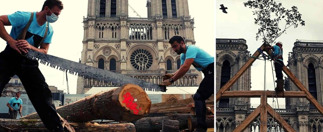 Un grupo de carpinteros hizo una demostración de las técnicas que se utilizaron para construir Notre Dame