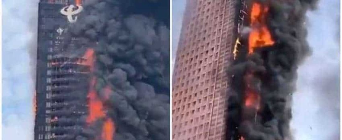 edificio china en llamas