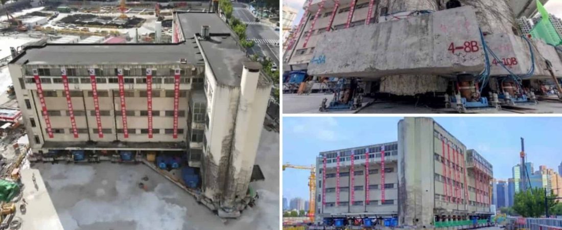 En Shanghái lograron que el edificio de una escuela primaria 'caminara' utilizando patas mecánicas