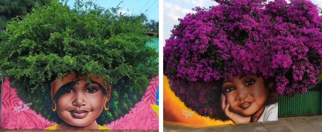 Este artista urbano utiliza árboles reales para completar sus murales