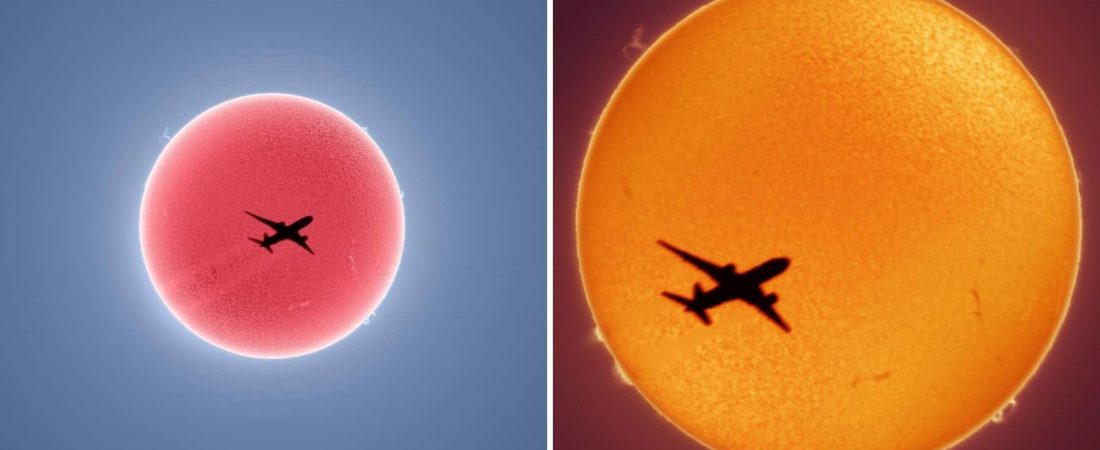 Un fotógrafo logró capturar el momento exacto en el que la silueta de una avión se vio pasar frente al sol