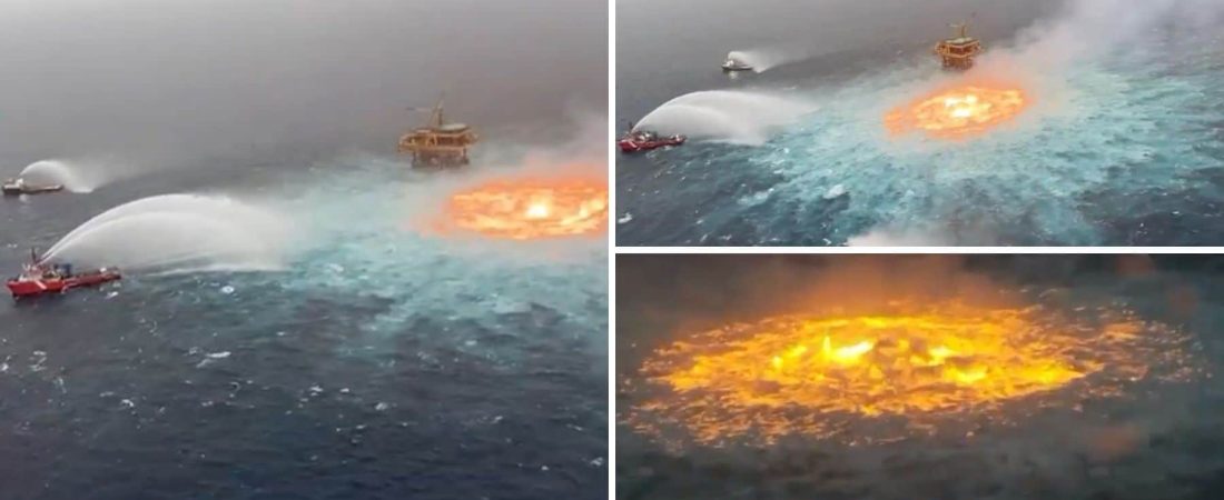 Impresionante incendio en el Golfo de México formó un "ojo de fuego" en el mar