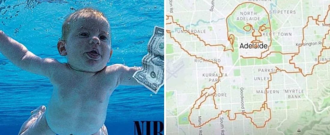 Un ciclista recreó la portada de un disco de Nirvana en su recorrido utilizando GPS