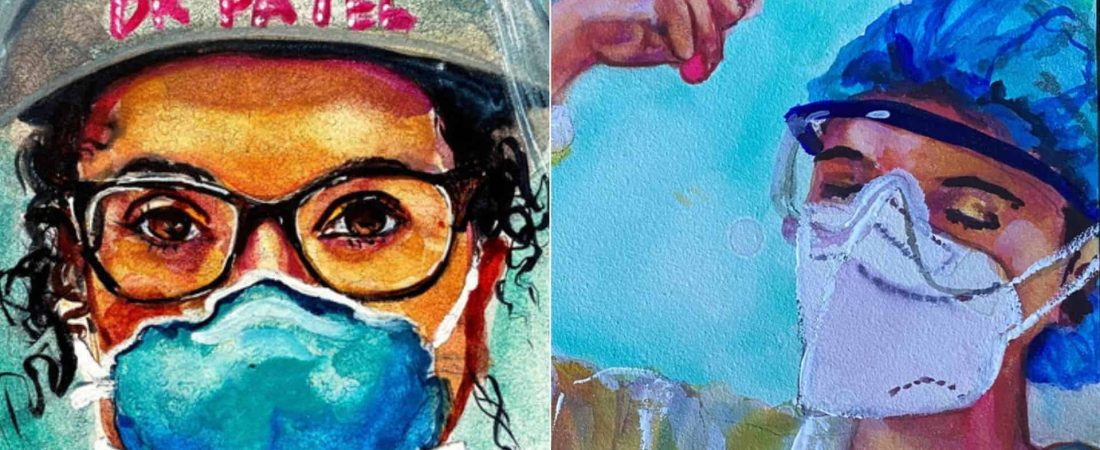 Una artista pintó más de 150 retratos de trabajadores de la salud durante la pandemia