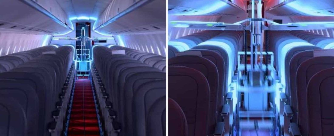 Crearon un robot que puede desinfectar un avión en pocos minutos utilizando luz ultravioleta