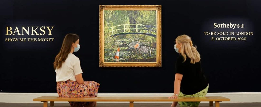 Show Me the Monet: el artista Banksy reimaginó una pintura de Monet con conos de tránsito y carros de supermercado