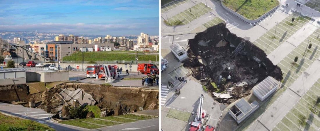 Italia: se abrió un gran sumidero en el estacionamiento de un hospital de Nápoles, Italia