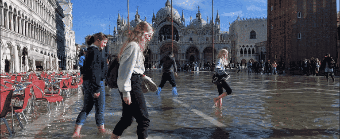 La plaza de San Marcos de Venecia se inundó nuevamente, ya que el aumento del nivel del mar hace que estas escenas sean más frecuentes